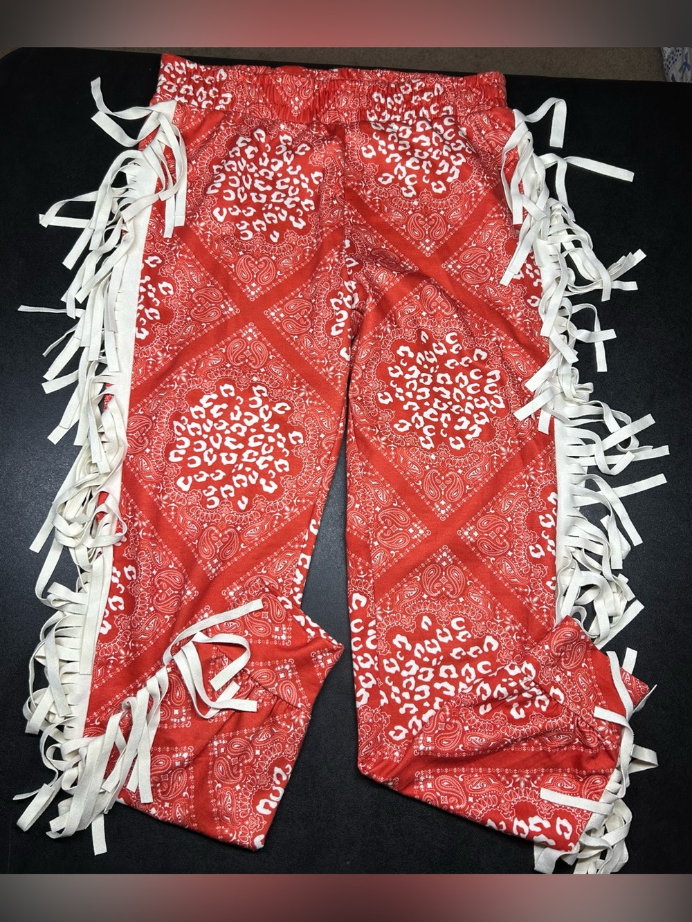 Lucky & Blessed Size M Red Leopard Fringe Bandana Jogger Pants